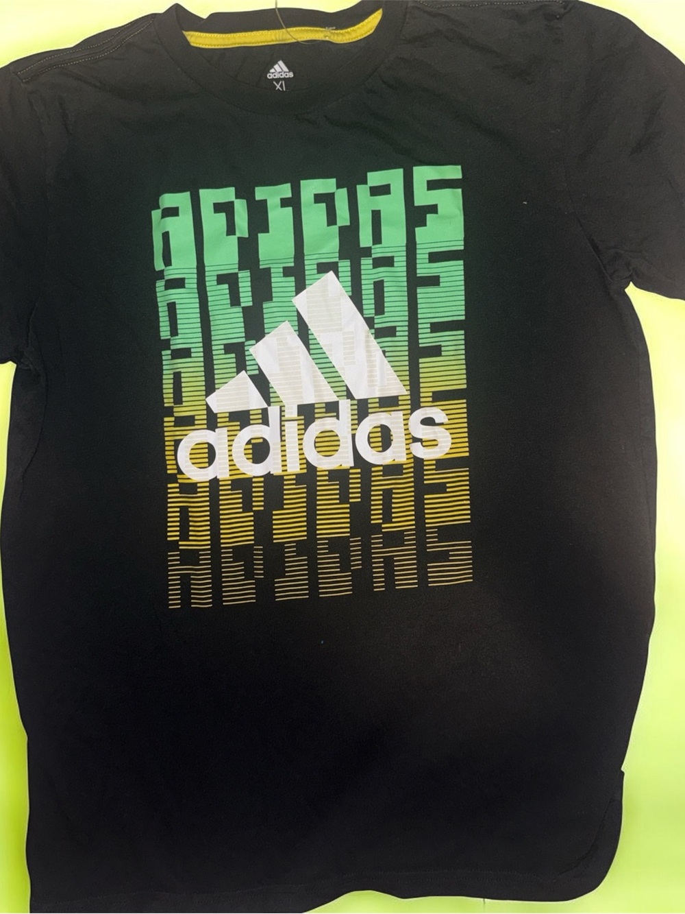 adidas Black Tee with Green, Yellow and White Logo